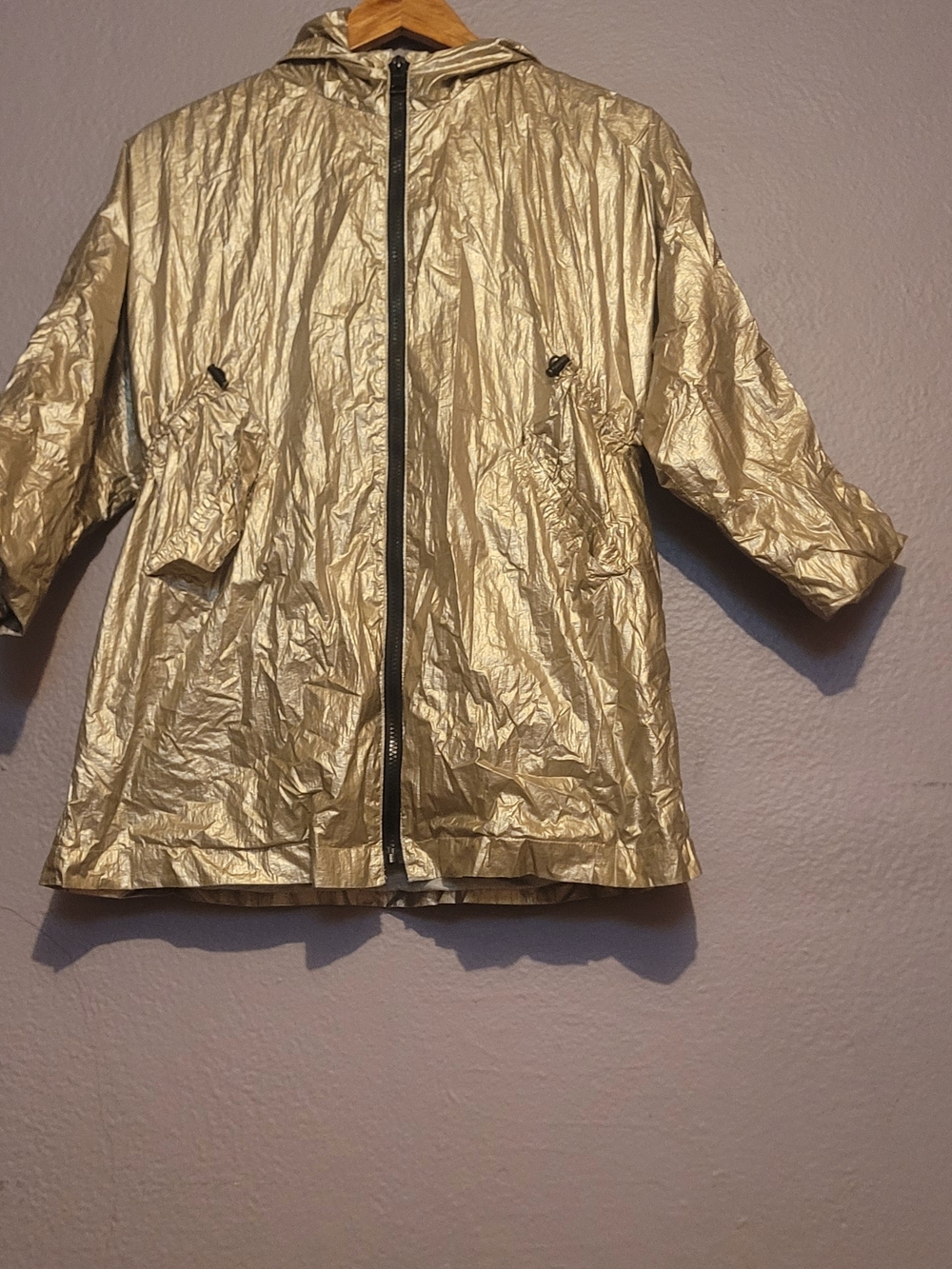 Zara Metallic Gold Hooded Trench Coat